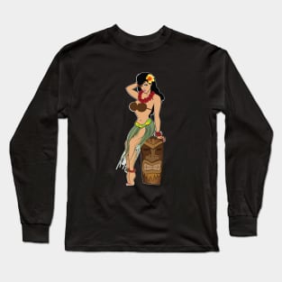 Hula Sitting on Tiki Head BLK Long Sleeve T-Shirt